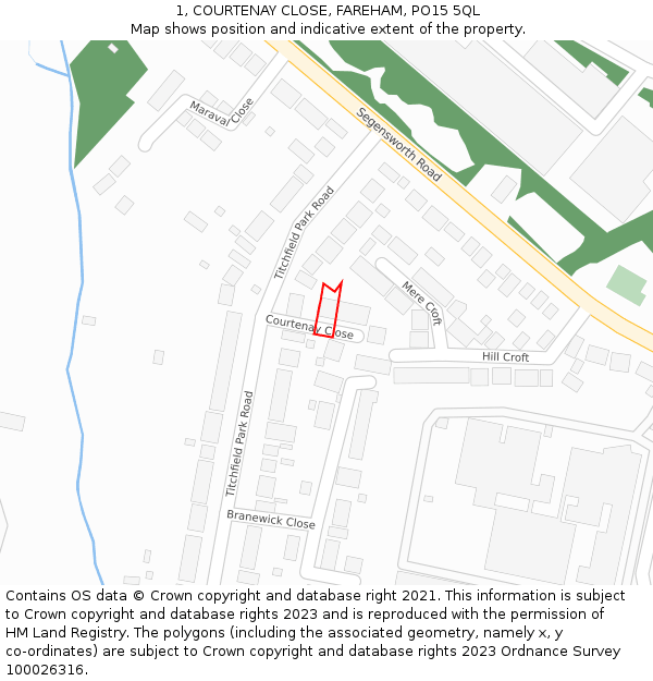 1, COURTENAY CLOSE, FAREHAM, PO15 5QL: Location map and indicative extent of plot