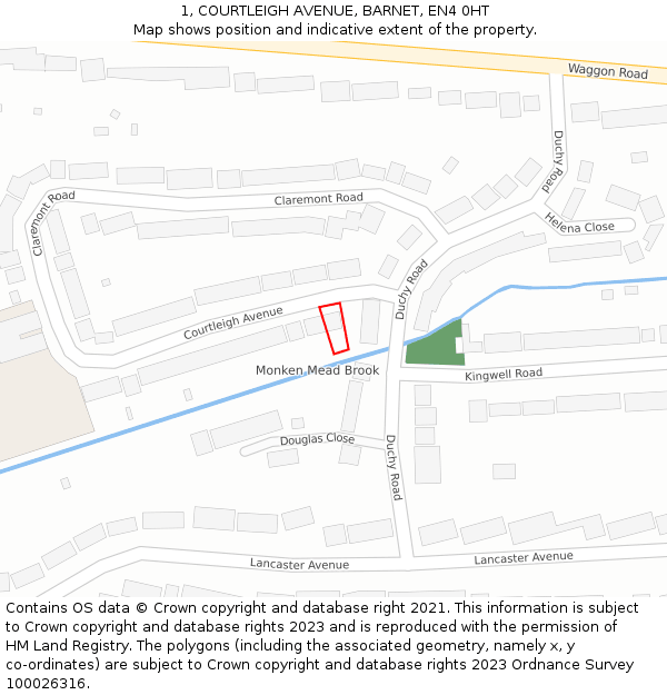 1, COURTLEIGH AVENUE, BARNET, EN4 0HT: Location map and indicative extent of plot