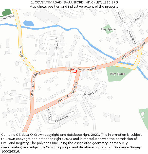1, COVENTRY ROAD, SHARNFORD, HINCKLEY, LE10 3PG: Location map and indicative extent of plot