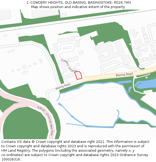 1, COWDERY HEIGHTS, OLD BASING, BASINGSTOKE, RG24 7AN: Location map and indicative extent of plot