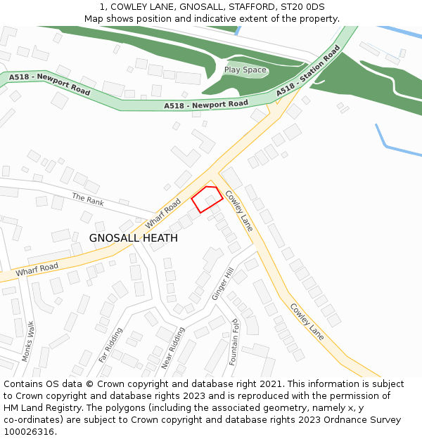 1, COWLEY LANE, GNOSALL, STAFFORD, ST20 0DS: Location map and indicative extent of plot