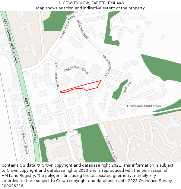 1, COWLEY VIEW, EXETER, EX4 4XA: Location map and indicative extent of plot