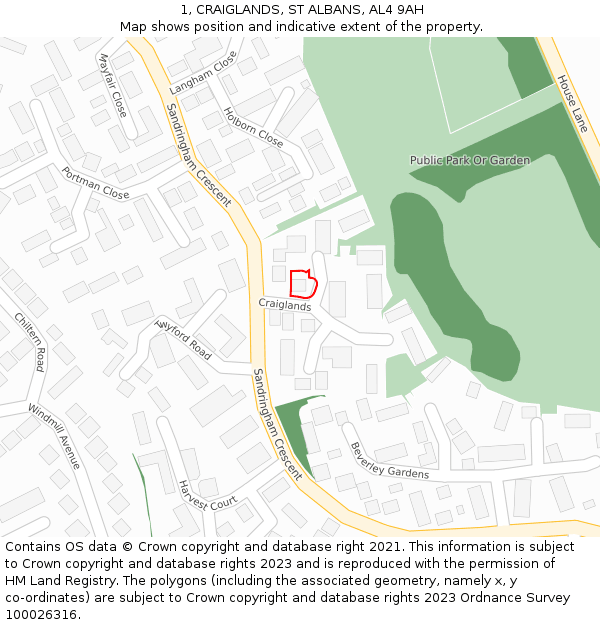 1, CRAIGLANDS, ST ALBANS, AL4 9AH: Location map and indicative extent of plot
