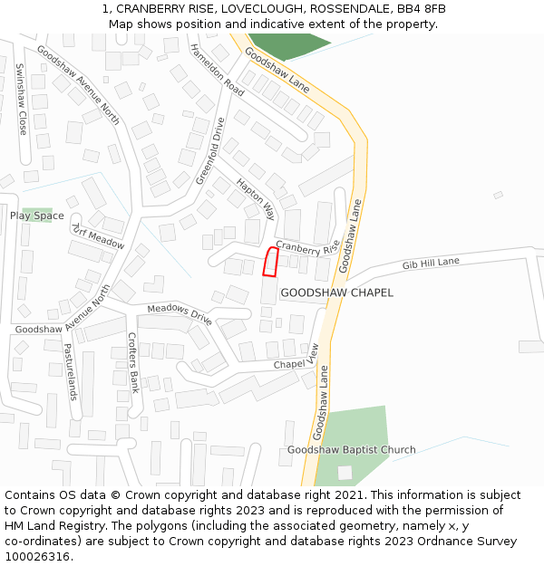 1, CRANBERRY RISE, LOVECLOUGH, ROSSENDALE, BB4 8FB: Location map and indicative extent of plot