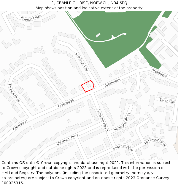 1, CRANLEIGH RISE, NORWICH, NR4 6PQ: Location map and indicative extent of plot