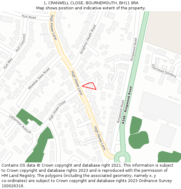 1, CRANWELL CLOSE, BOURNEMOUTH, BH11 9RA: Location map and indicative extent of plot