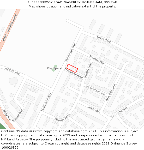 1, CRESSBROOK ROAD, WAVERLEY, ROTHERHAM, S60 8WB: Location map and indicative extent of plot