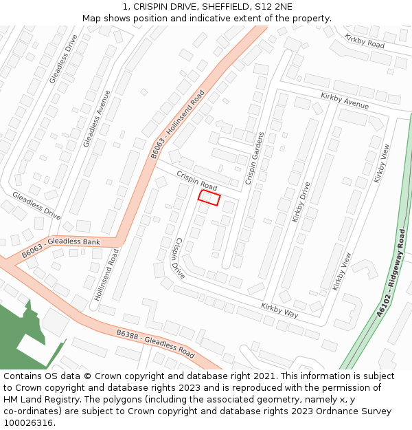1, CRISPIN DRIVE, SHEFFIELD, S12 2NE: Location map and indicative extent of plot