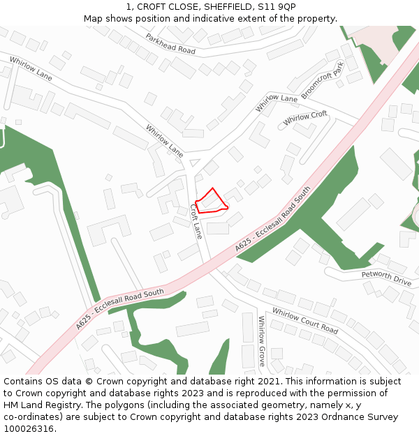 1, CROFT CLOSE, SHEFFIELD, S11 9QP: Location map and indicative extent of plot