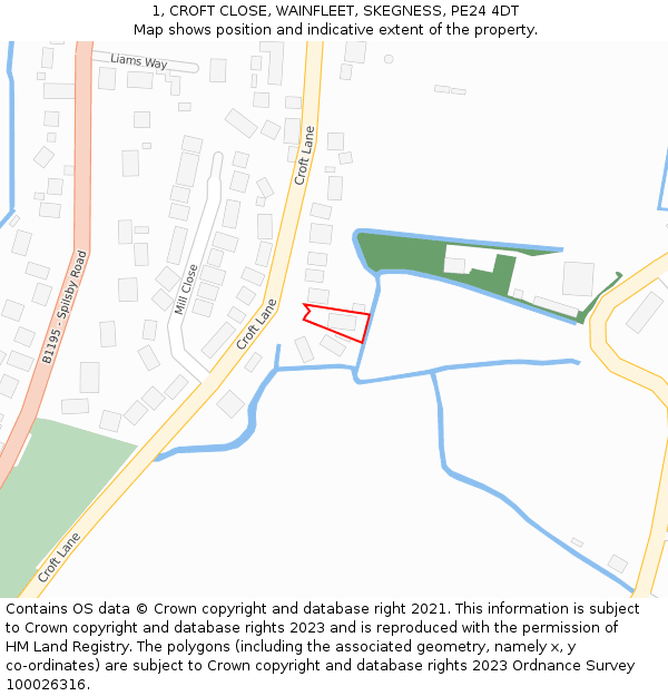 1, CROFT CLOSE, WAINFLEET, SKEGNESS, PE24 4DT: Location map and indicative extent of plot
