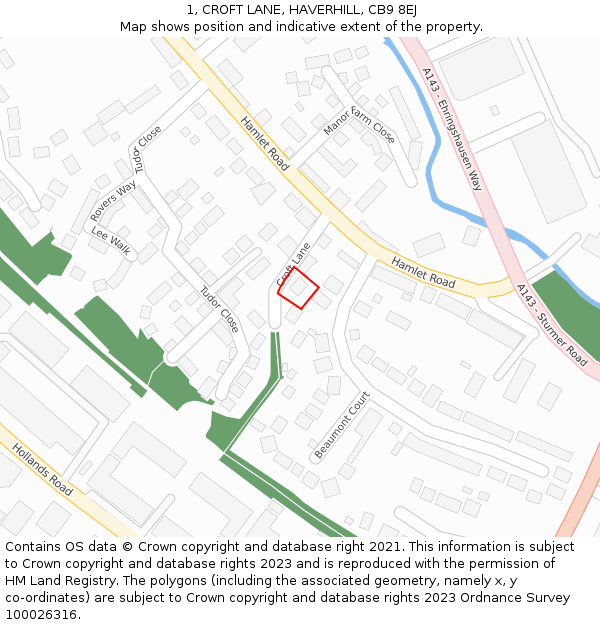 1, CROFT LANE, HAVERHILL, CB9 8EJ: Location map and indicative extent of plot