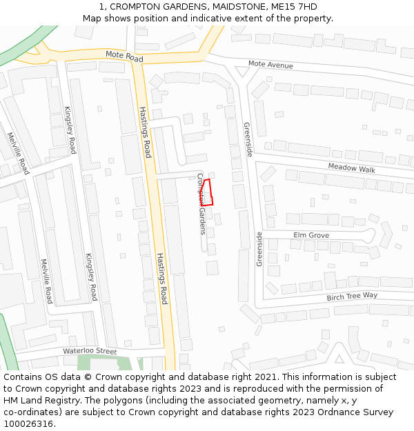 1, CROMPTON GARDENS, MAIDSTONE, ME15 7HD: Location map and indicative extent of plot