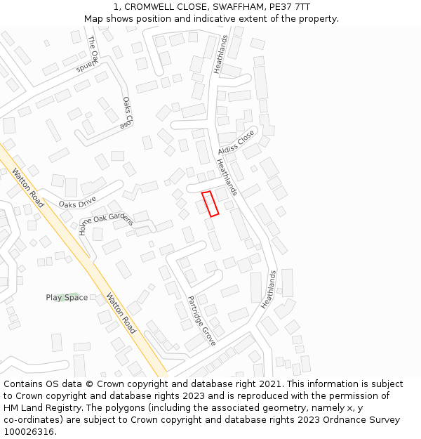 1, CROMWELL CLOSE, SWAFFHAM, PE37 7TT: Location map and indicative extent of plot
