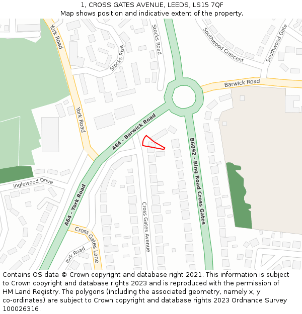 1, CROSS GATES AVENUE, LEEDS, LS15 7QF: Location map and indicative extent of plot