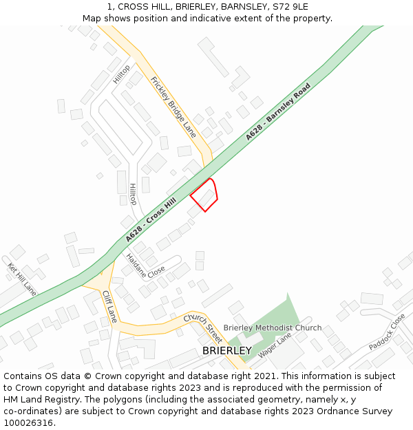 1, CROSS HILL, BRIERLEY, BARNSLEY, S72 9LE: Location map and indicative extent of plot