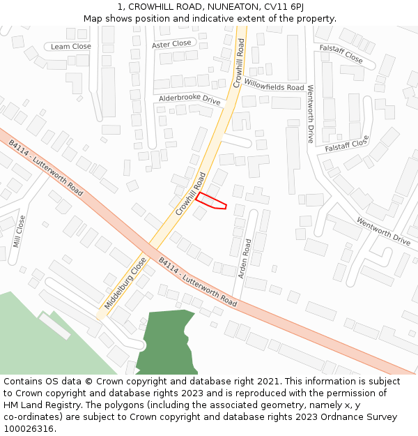 1, CROWHILL ROAD, NUNEATON, CV11 6PJ: Location map and indicative extent of plot