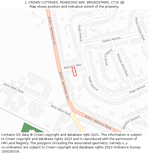 1, CROWN COTTAGES, PEARSONS WAY, BROADSTAIRS, CT10 3JE: Location map and indicative extent of plot