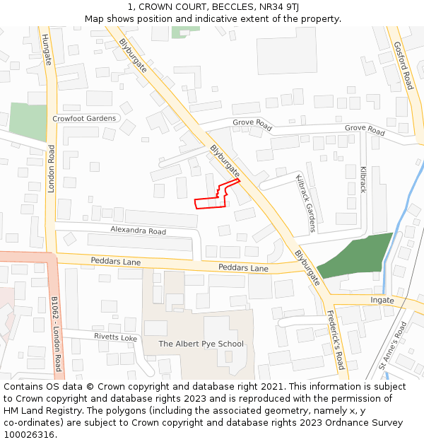 1, CROWN COURT, BECCLES, NR34 9TJ: Location map and indicative extent of plot