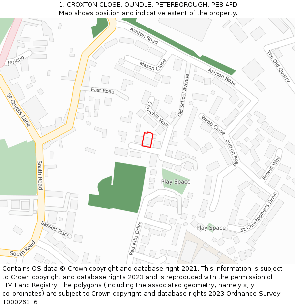 1, CROXTON CLOSE, OUNDLE, PETERBOROUGH, PE8 4FD: Location map and indicative extent of plot