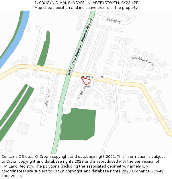 1, CRUGYN DIMAI, RHYDYFELIN, ABERYSTWYTH, SY23 4PR: Location map and indicative extent of plot
