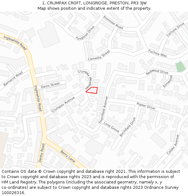 1, CRUMPAX CROFT, LONGRIDGE, PRESTON, PR3 3JW: Location map and indicative extent of plot