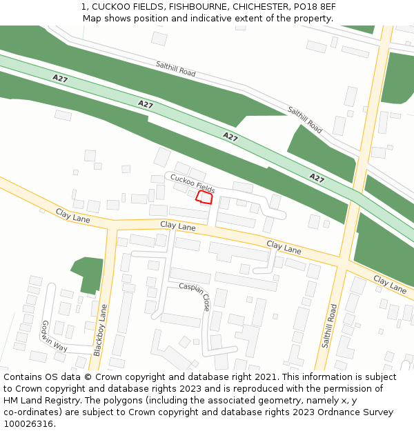 1, CUCKOO FIELDS, FISHBOURNE, CHICHESTER, PO18 8EF: Location map and indicative extent of plot