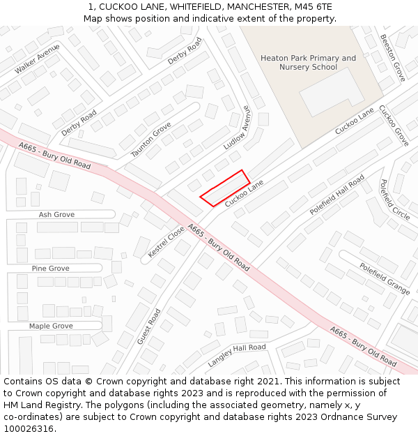 1, CUCKOO LANE, WHITEFIELD, MANCHESTER, M45 6TE: Location map and indicative extent of plot
