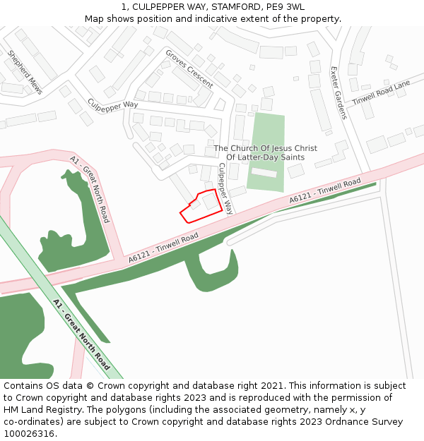 1, CULPEPPER WAY, STAMFORD, PE9 3WL: Location map and indicative extent of plot
