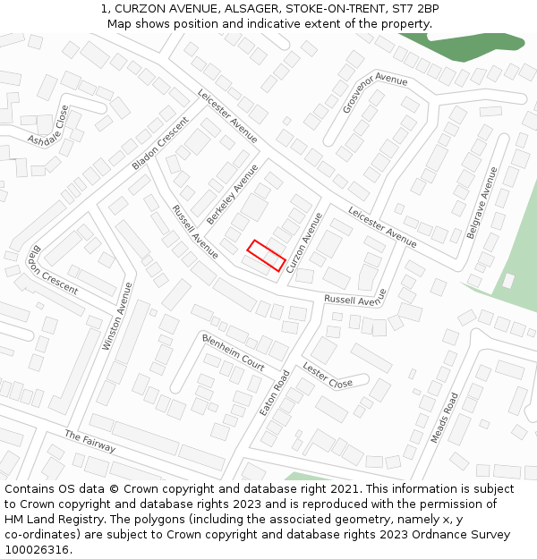 1, CURZON AVENUE, ALSAGER, STOKE-ON-TRENT, ST7 2BP: Location map and indicative extent of plot