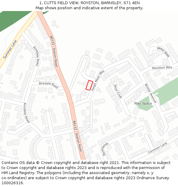 1, CUTTS FIELD VIEW, ROYSTON, BARNSLEY, S71 4EN: Location map and indicative extent of plot