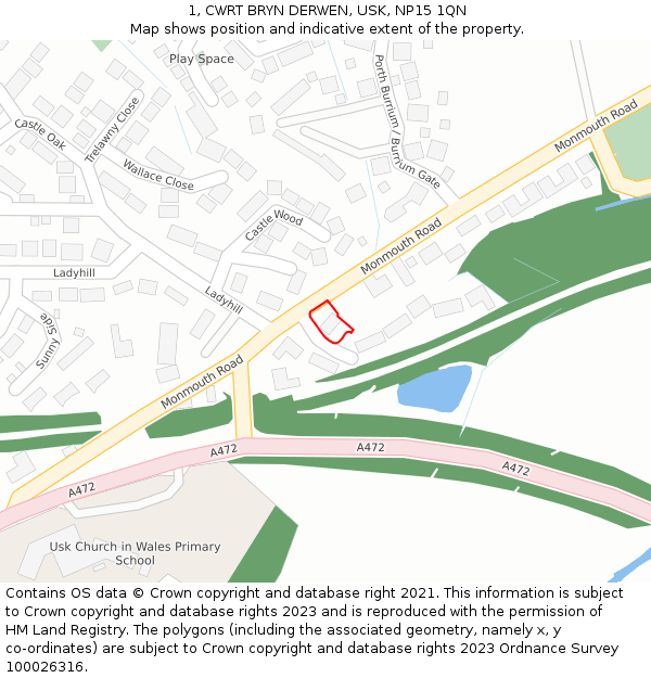 1, CWRT BRYN DERWEN, USK, NP15 1QN: Location map and indicative extent of plot