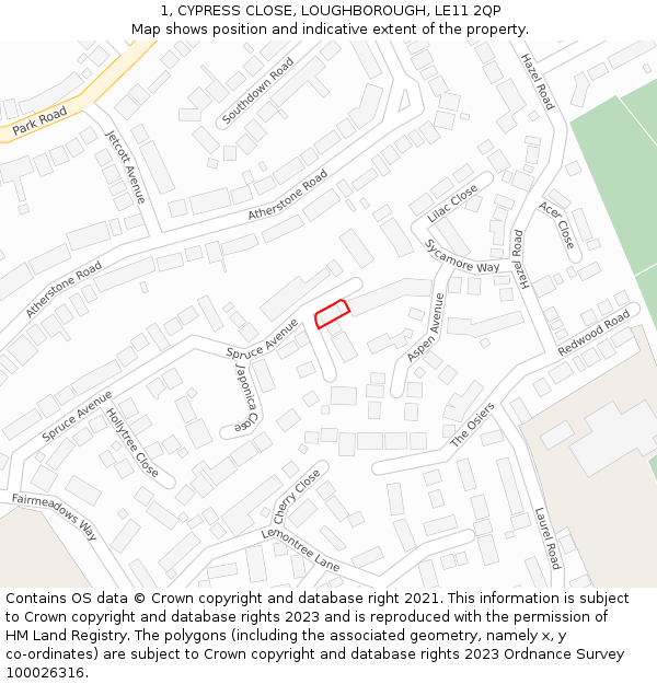 1, CYPRESS CLOSE, LOUGHBOROUGH, LE11 2QP: Location map and indicative extent of plot