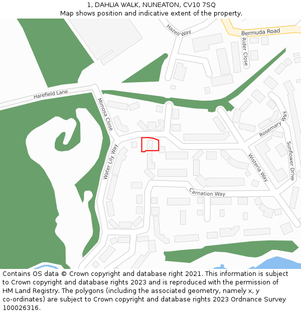 1, DAHLIA WALK, NUNEATON, CV10 7SQ: Location map and indicative extent of plot