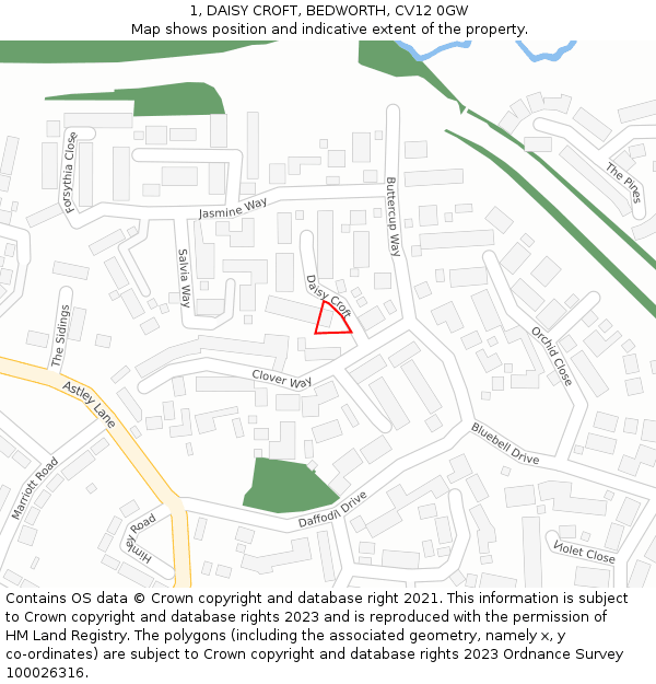 1, DAISY CROFT, BEDWORTH, CV12 0GW: Location map and indicative extent of plot
