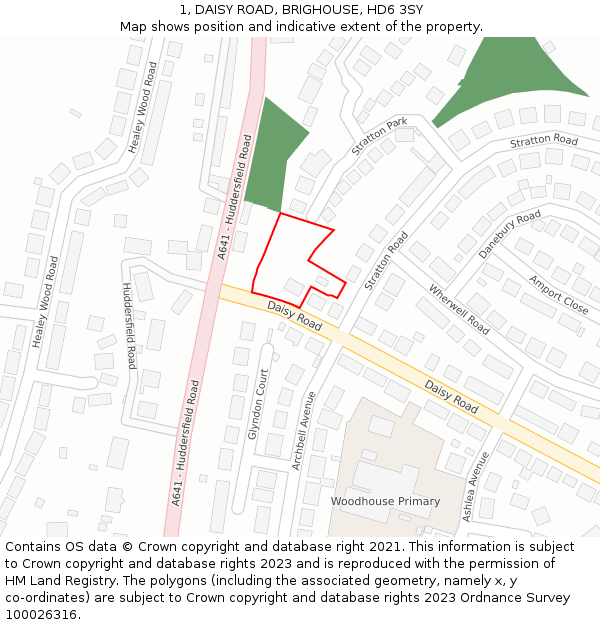 1, DAISY ROAD, BRIGHOUSE, HD6 3SY: Location map and indicative extent of plot
