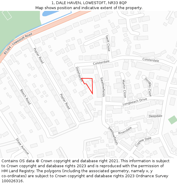 1, DALE HAVEN, LOWESTOFT, NR33 8QP: Location map and indicative extent of plot