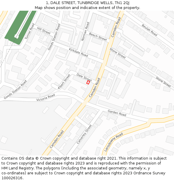 1, DALE STREET, TUNBRIDGE WELLS, TN1 2QJ: Location map and indicative extent of plot