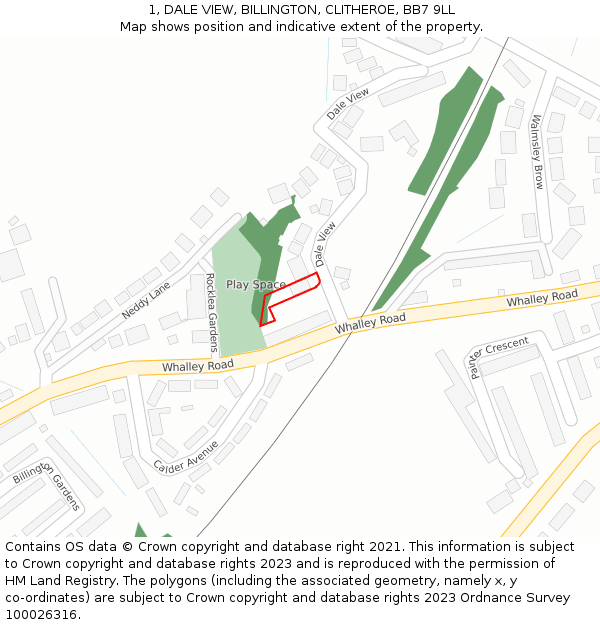 1, DALE VIEW, BILLINGTON, CLITHEROE, BB7 9LL: Location map and indicative extent of plot