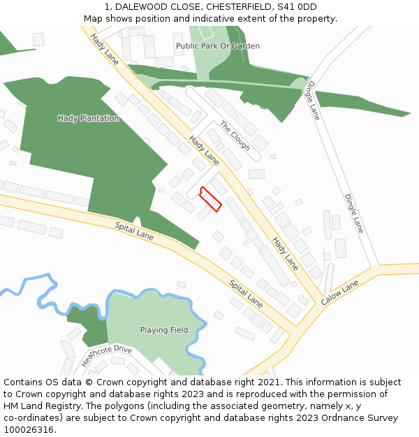 1, DALEWOOD CLOSE, CHESTERFIELD, S41 0DD: Location map and indicative extent of plot