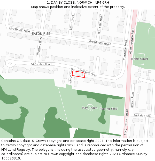 1, DANBY CLOSE, NORWICH, NR4 6RH: Location map and indicative extent of plot