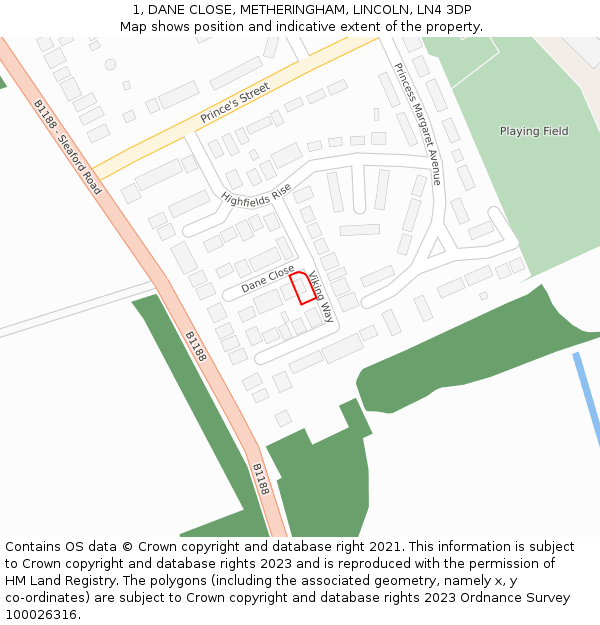 1, DANE CLOSE, METHERINGHAM, LINCOLN, LN4 3DP: Location map and indicative extent of plot