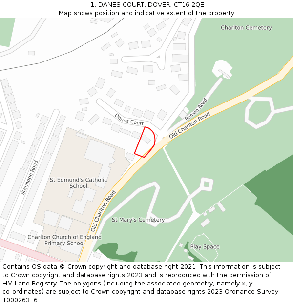1, DANES COURT, DOVER, CT16 2QE: Location map and indicative extent of plot