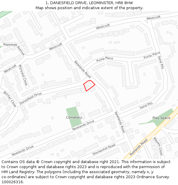 1, DANESFIELD DRIVE, LEOMINSTER, HR6 8HW: Location map and indicative extent of plot