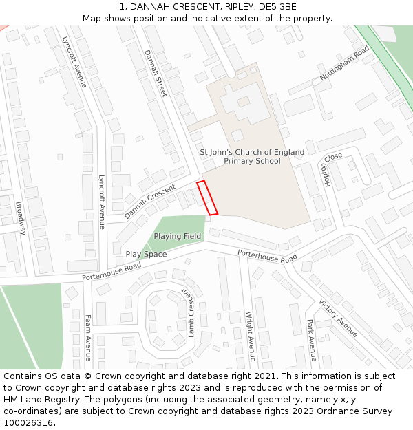 1, DANNAH CRESCENT, RIPLEY, DE5 3BE: Location map and indicative extent of plot