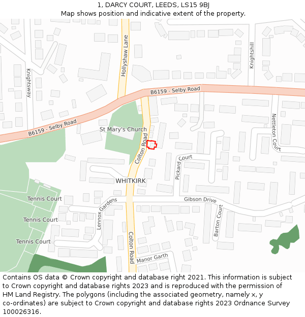 1, DARCY COURT, LEEDS, LS15 9BJ: Location map and indicative extent of plot