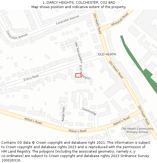 1, DARCY HEIGHTS, COLCHESTER, CO2 8AD: Location map and indicative extent of plot