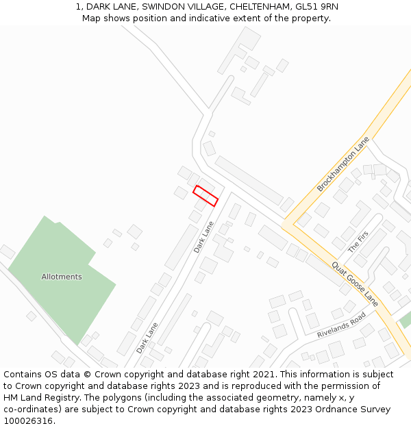 1, DARK LANE, SWINDON VILLAGE, CHELTENHAM, GL51 9RN: Location map and indicative extent of plot