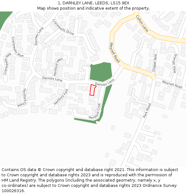 1, DARNLEY LANE, LEEDS, LS15 9EX: Location map and indicative extent of plot