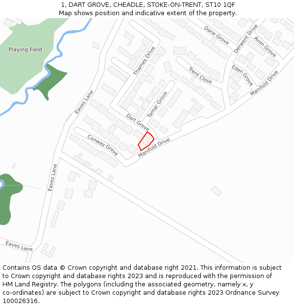 1, DART GROVE, CHEADLE, STOKE-ON-TRENT, ST10 1QF: Location map and indicative extent of plot