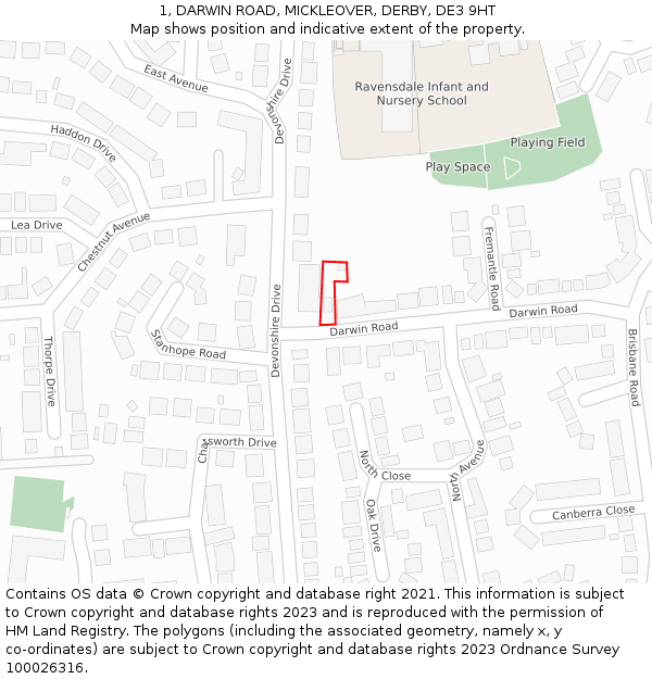 1, DARWIN ROAD, MICKLEOVER, DERBY, DE3 9HT: Location map and indicative extent of plot
